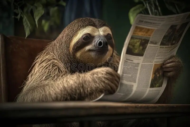 Photo of a Sloth Reading A Newspaper